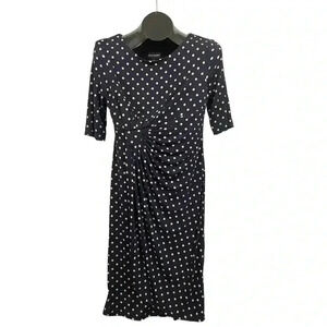 Dark Blue Polka Dot‎ Sheath Wrap Dress  Jersey Connected Apparel Sz 6